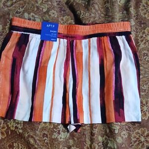 NwT Apt. 9 Orange and Pink Striped 100% Rayon Shorts. Womens Sz.M.